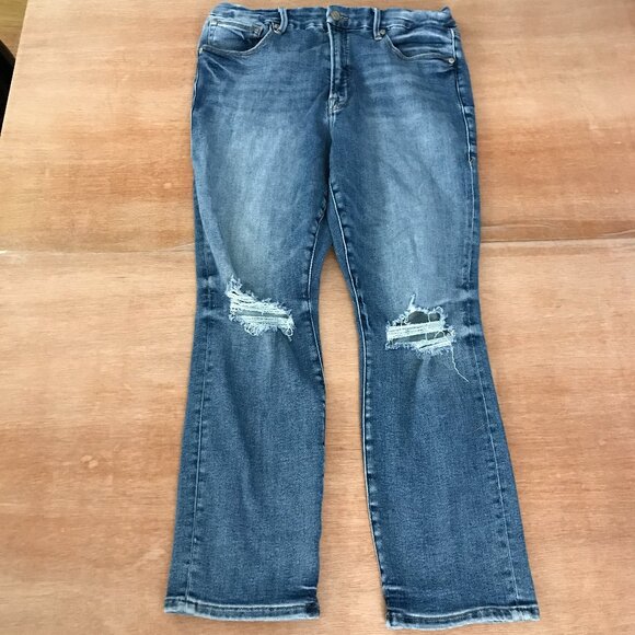 Good American Stovepipe Jeans Women 15 Blue Distressed High Rise Medium Wash - Picture 1 of 12